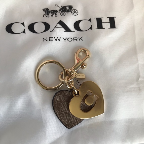 COACH Signature Hearts Key Ring Bag Charm Gold / - Picture 5 of 13